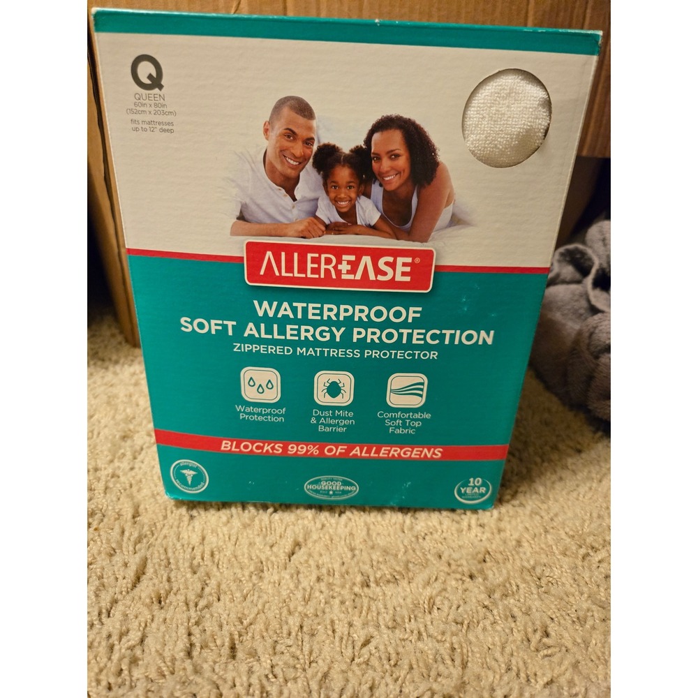 Allerease Queen Waterproof‎ Zippered Mattress Protector Allergy Protection White